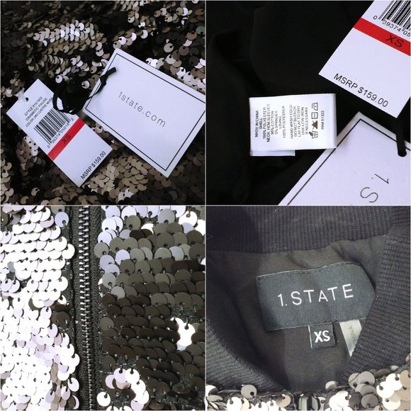 NWT 1-State Glam Rock Metallic Flip Sequin Bomber Jacket -XS Ringer Bronze Black - Picture 7 of 11